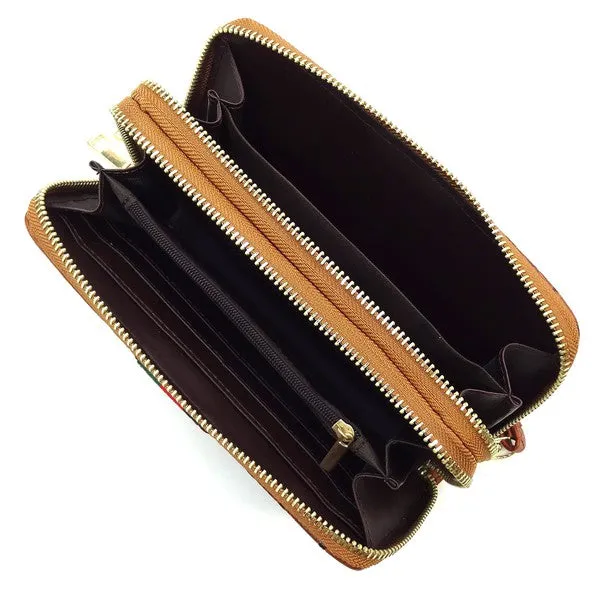 QUEEN BEE STRIPE OSTRICH DOUBLE ZIP WALLET