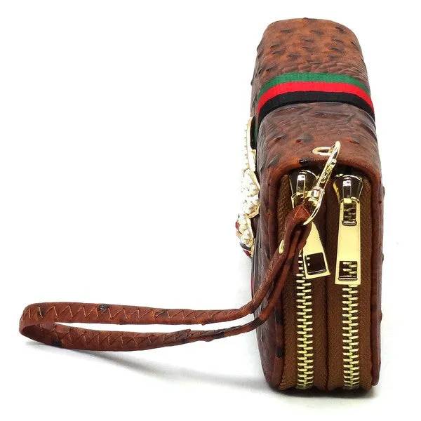 QUEEN BEE STRIPE OSTRICH DOUBLE ZIP WALLET