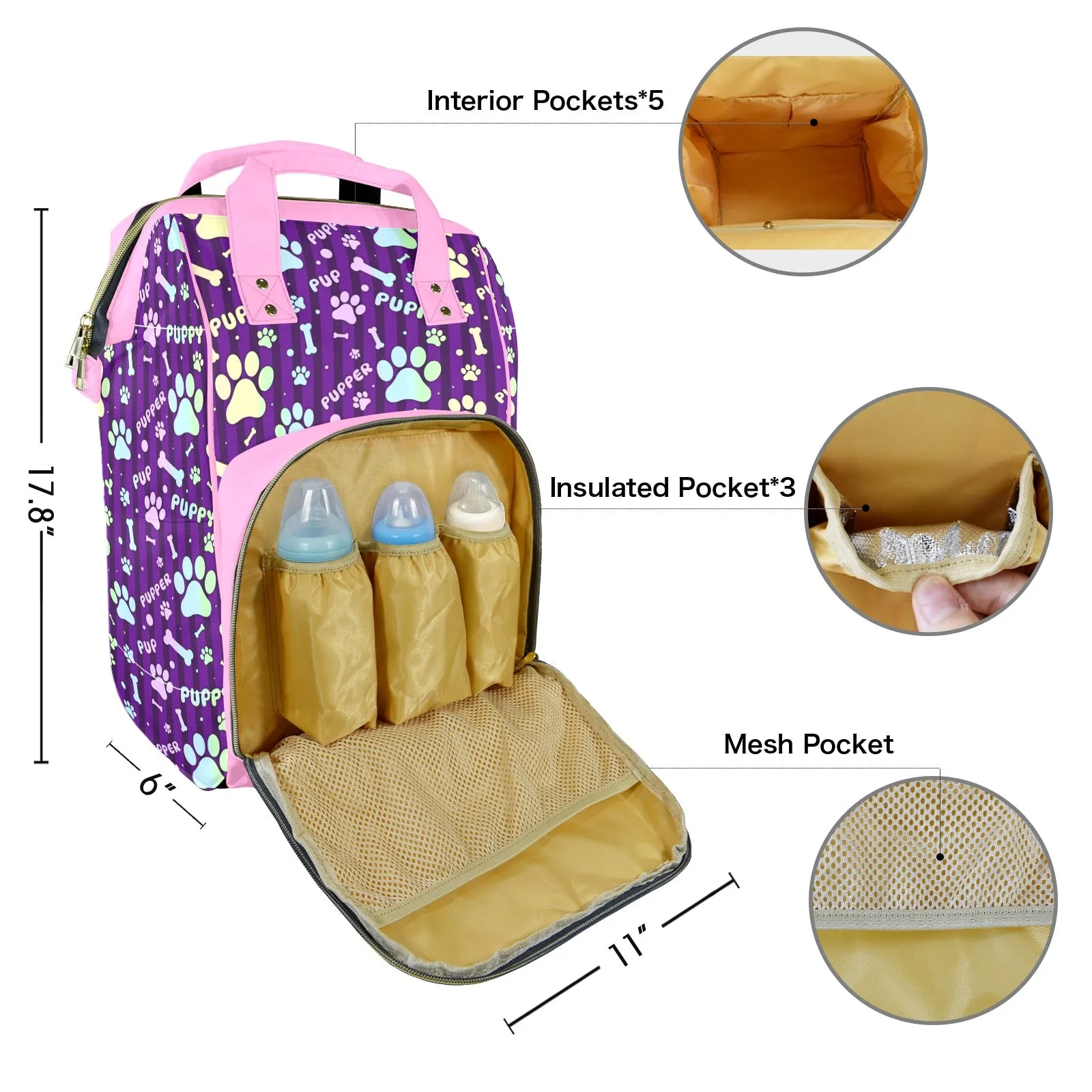 Rainbow Pup Large Diaper Bag