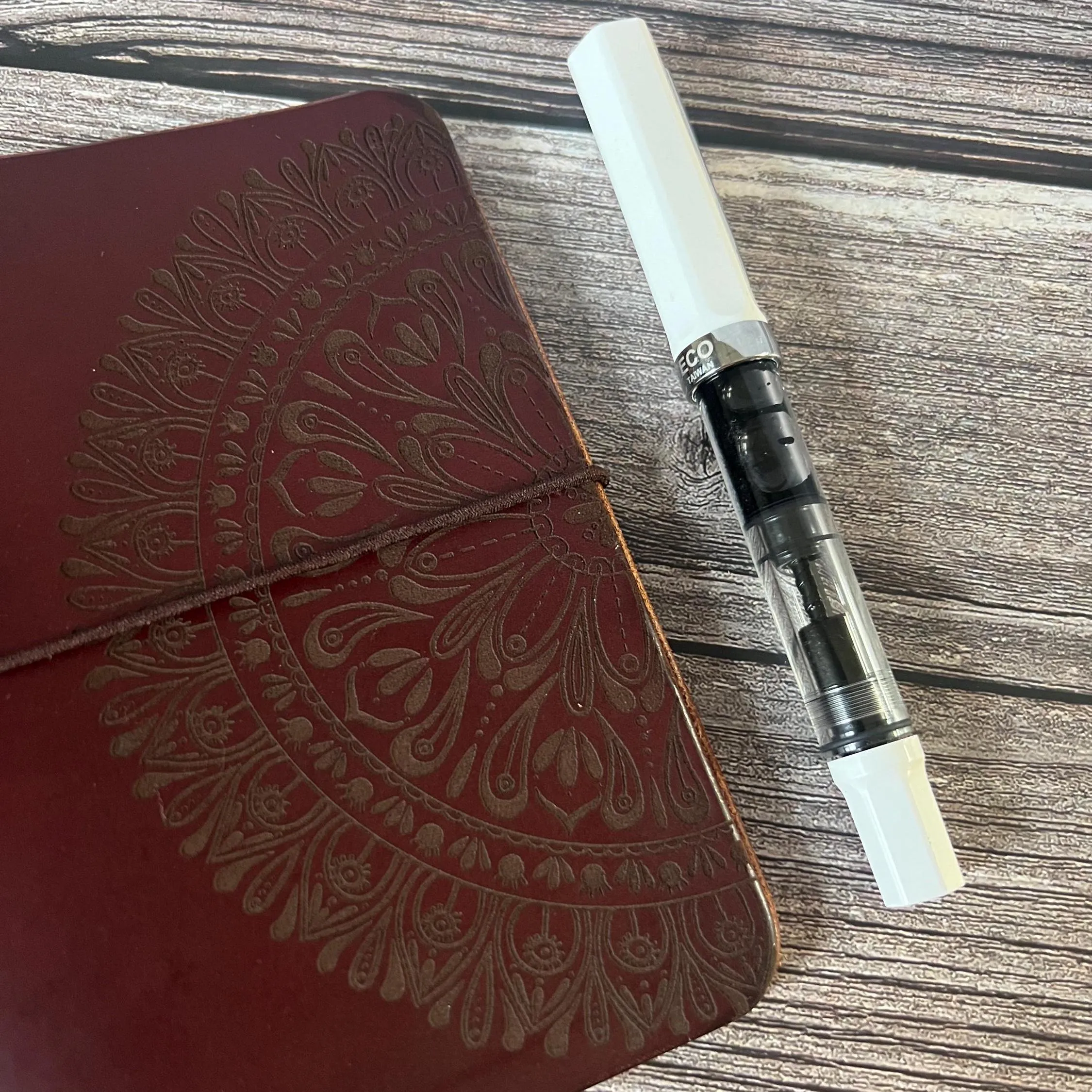 Ready to Ship, A6 Leather Traveler's Notebook, Travel Journal, 3 inserts INCLUDED, Engraved Mandala, Designs by Kenzie