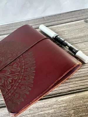Ready to Ship, A6 Leather Traveler's Notebook, Travel Journal, 3 inserts INCLUDED, Engraved Mandala, Designs by Kenzie