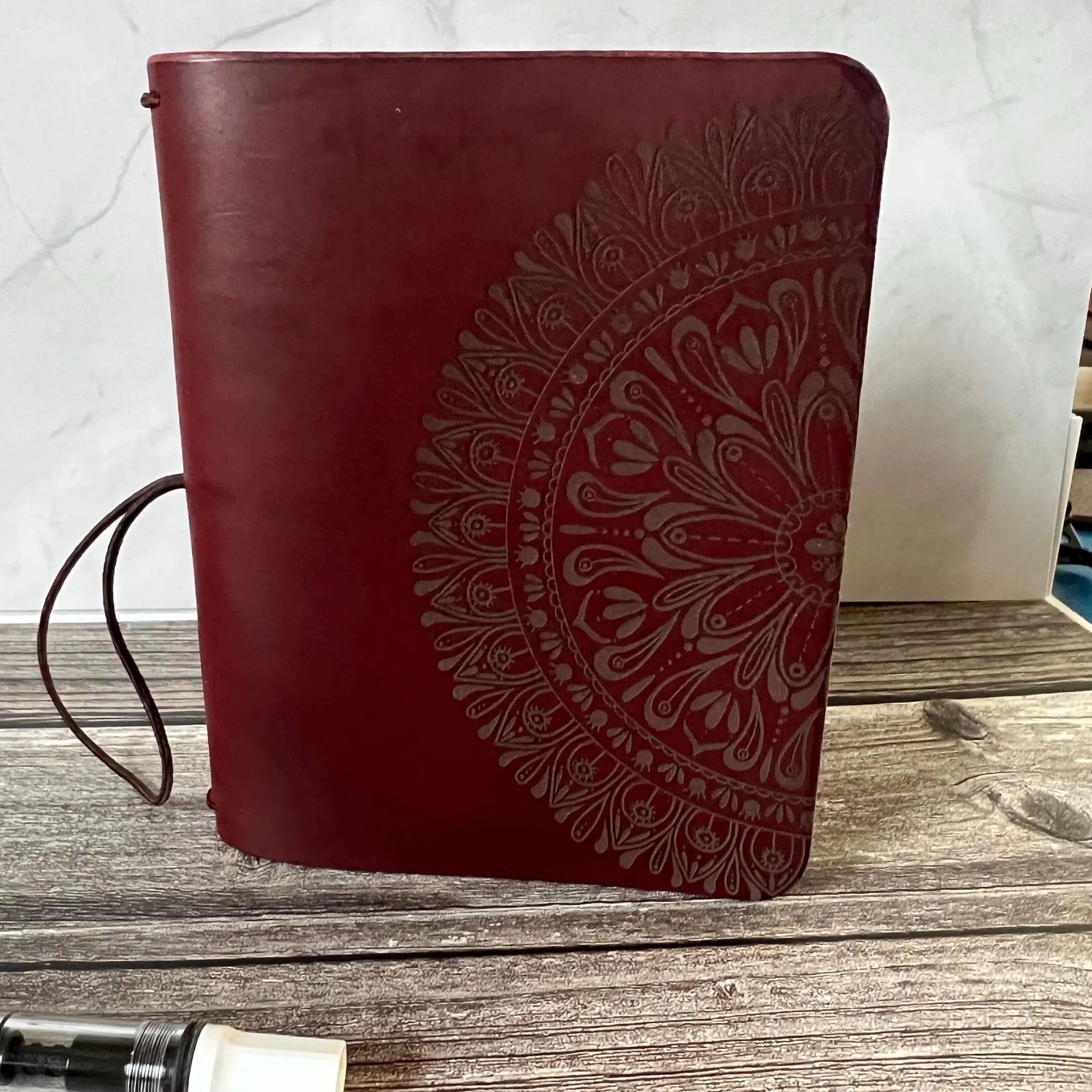 Ready to Ship, A6 Leather Traveler's Notebook, Travel Journal, 3 inserts INCLUDED, Engraved Mandala, Designs by Kenzie