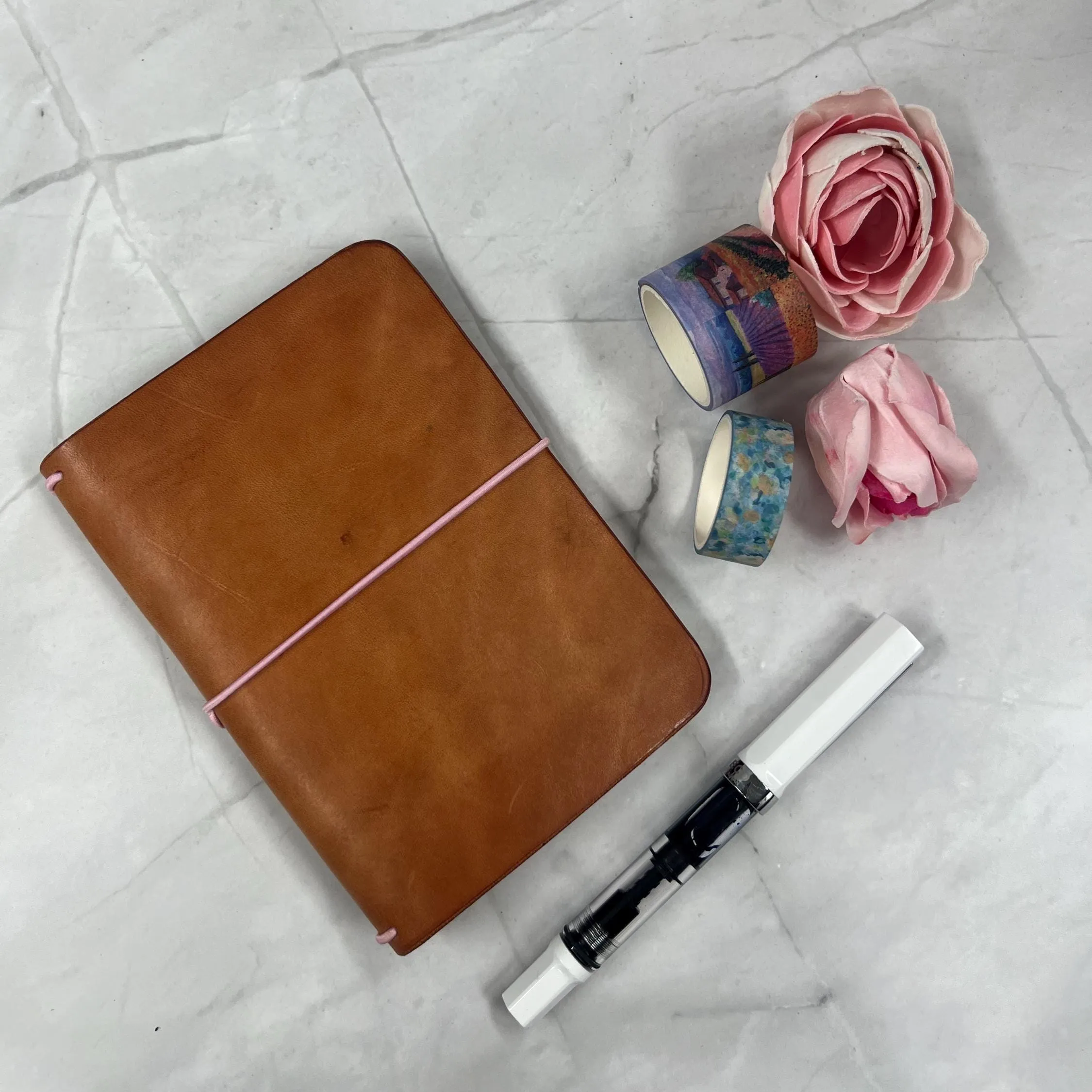 Ready-to-Ship, Reduced price for minor scratches, Classic Pocket size cover, Blonde full grain Leather Traveler's Notebook
