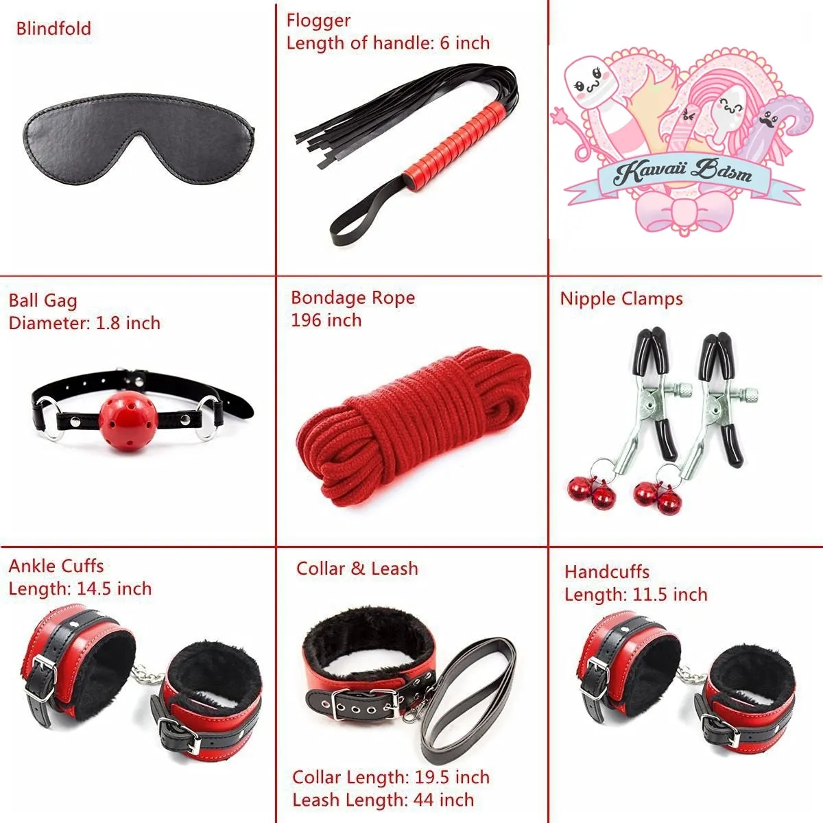 Red & Black Premium  8Pcs Bondage Kit