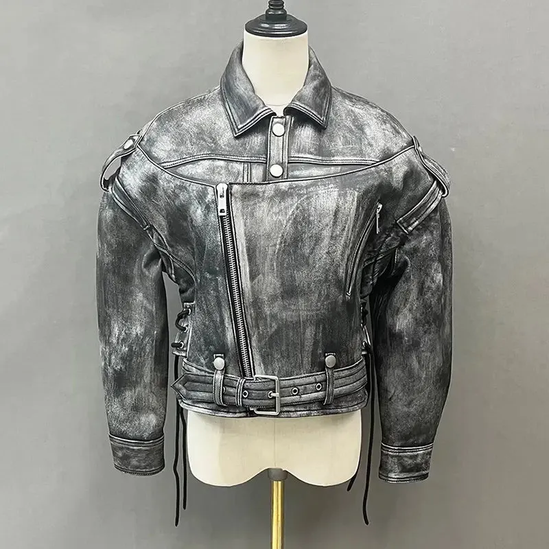 Retro Black Distressed Leather Jacket