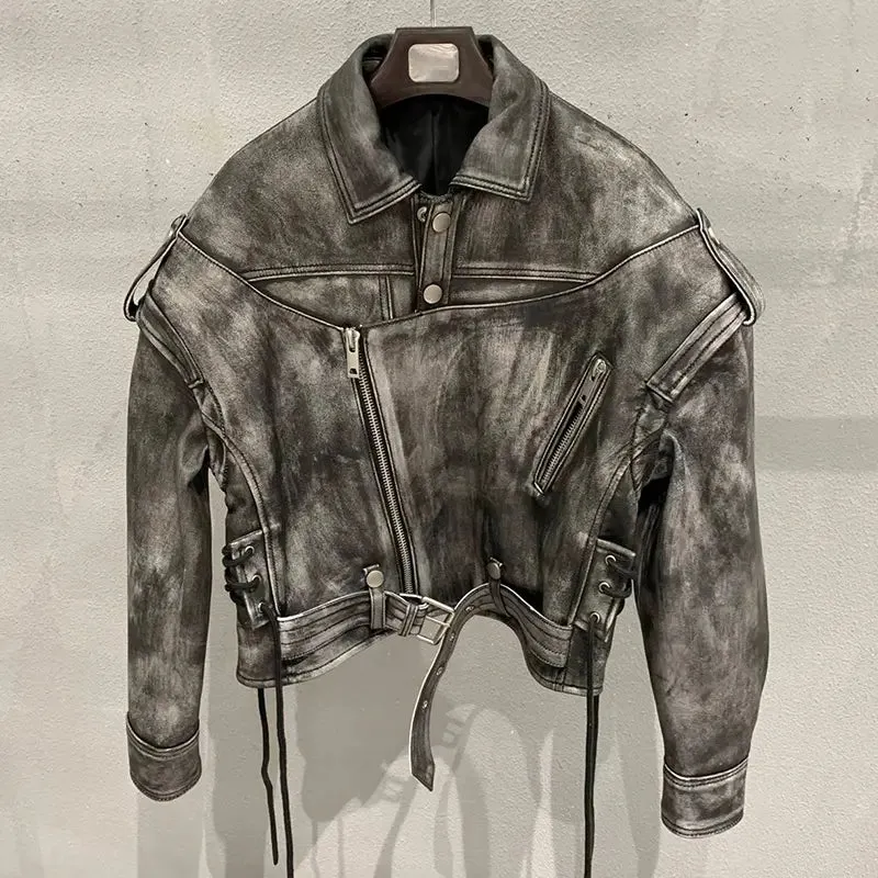 Retro Black Distressed Leather Jacket