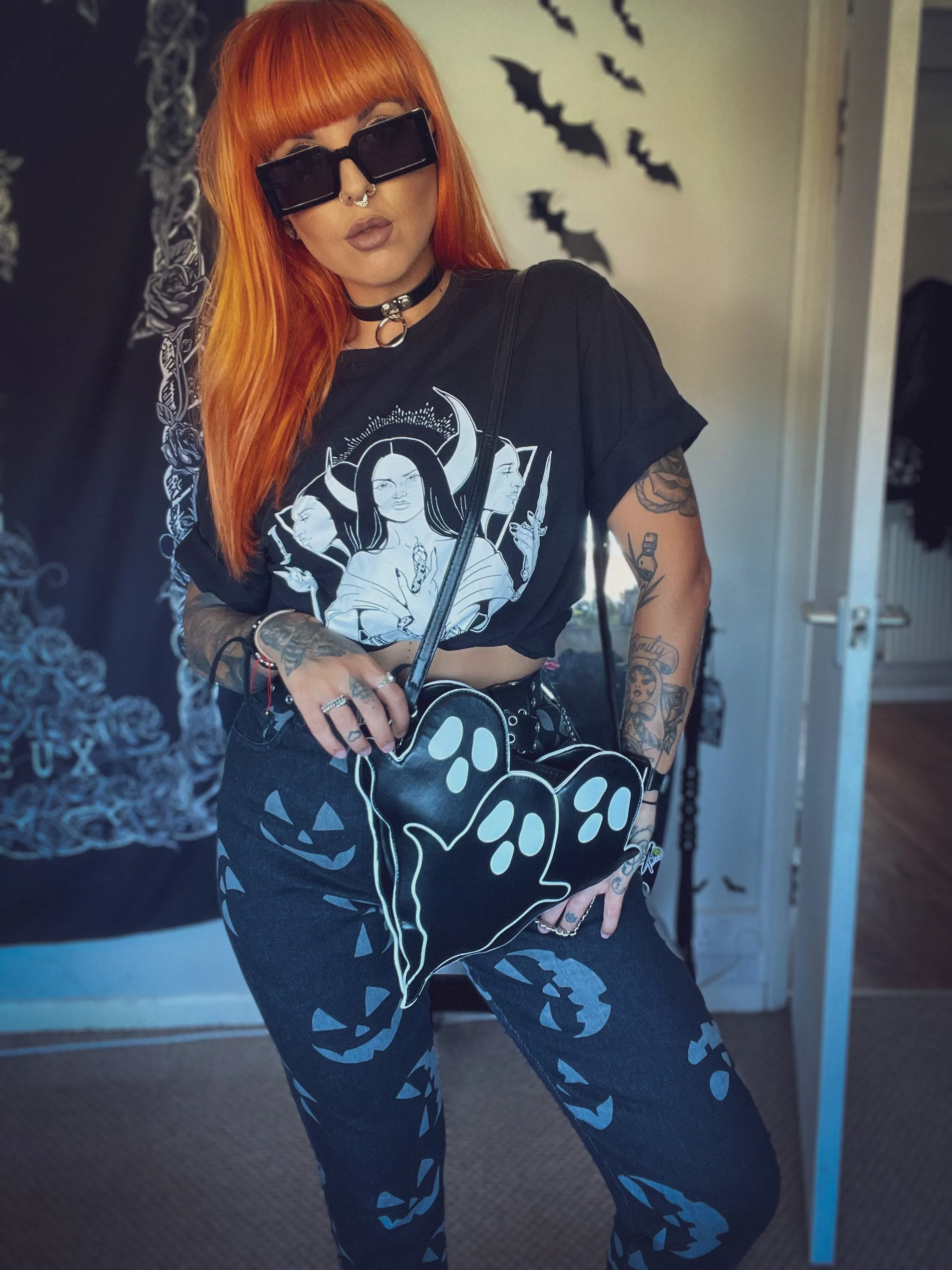 Ro Rox Cade Ghost Black Novelty Cross Body Bag