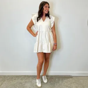 Ronnie Ruffle Sleeve Dress White