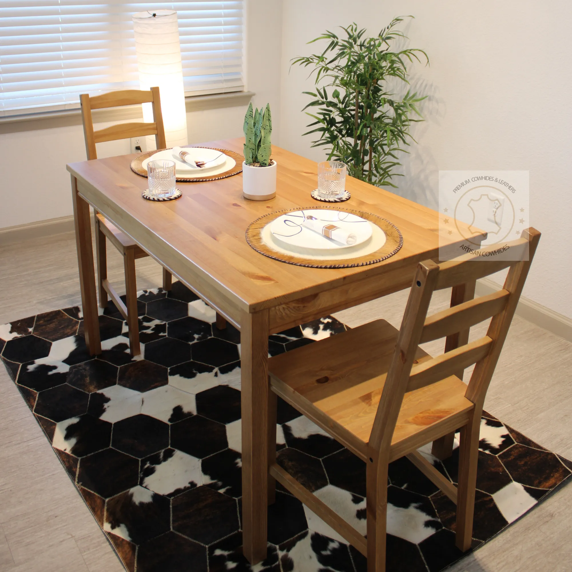 Round Brindle Cowhide Placemats -  16 inches diameter  - Single or set of two and four mats