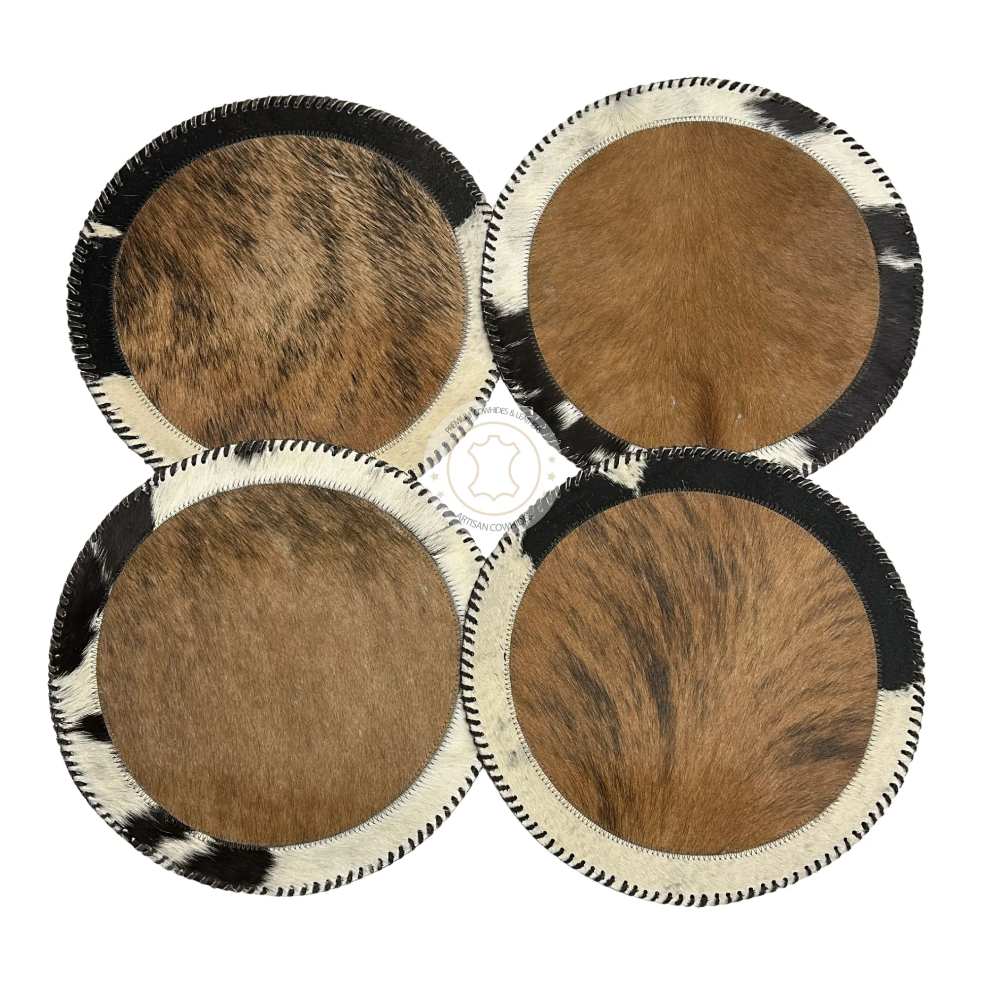Round Brindle Cowhide Placemats -  16 inches diameter  - Single or set of two and four mats