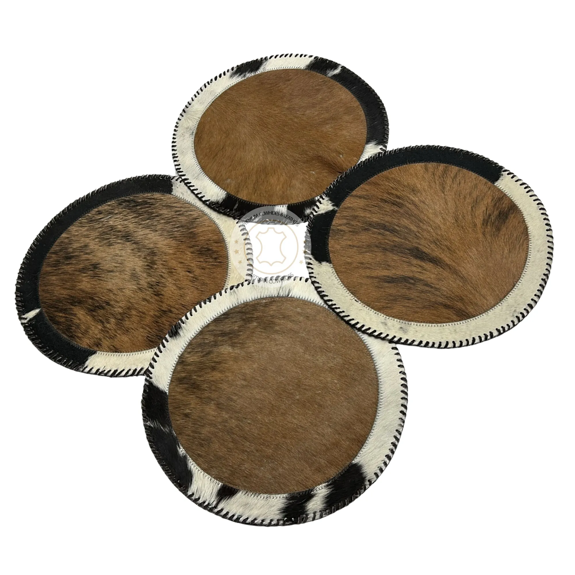 Round Brindle Cowhide Placemats -  16 inches diameter  - Single or set of two and four mats