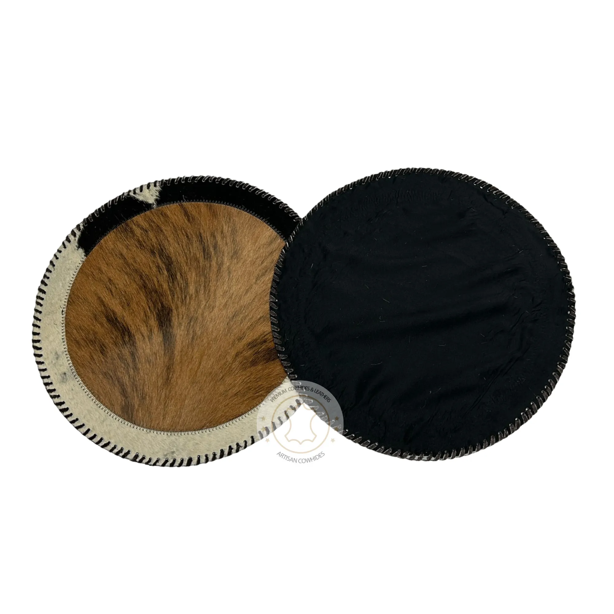 Round Brindle Cowhide Placemats -  16 inches diameter  - Single or set of two and four mats