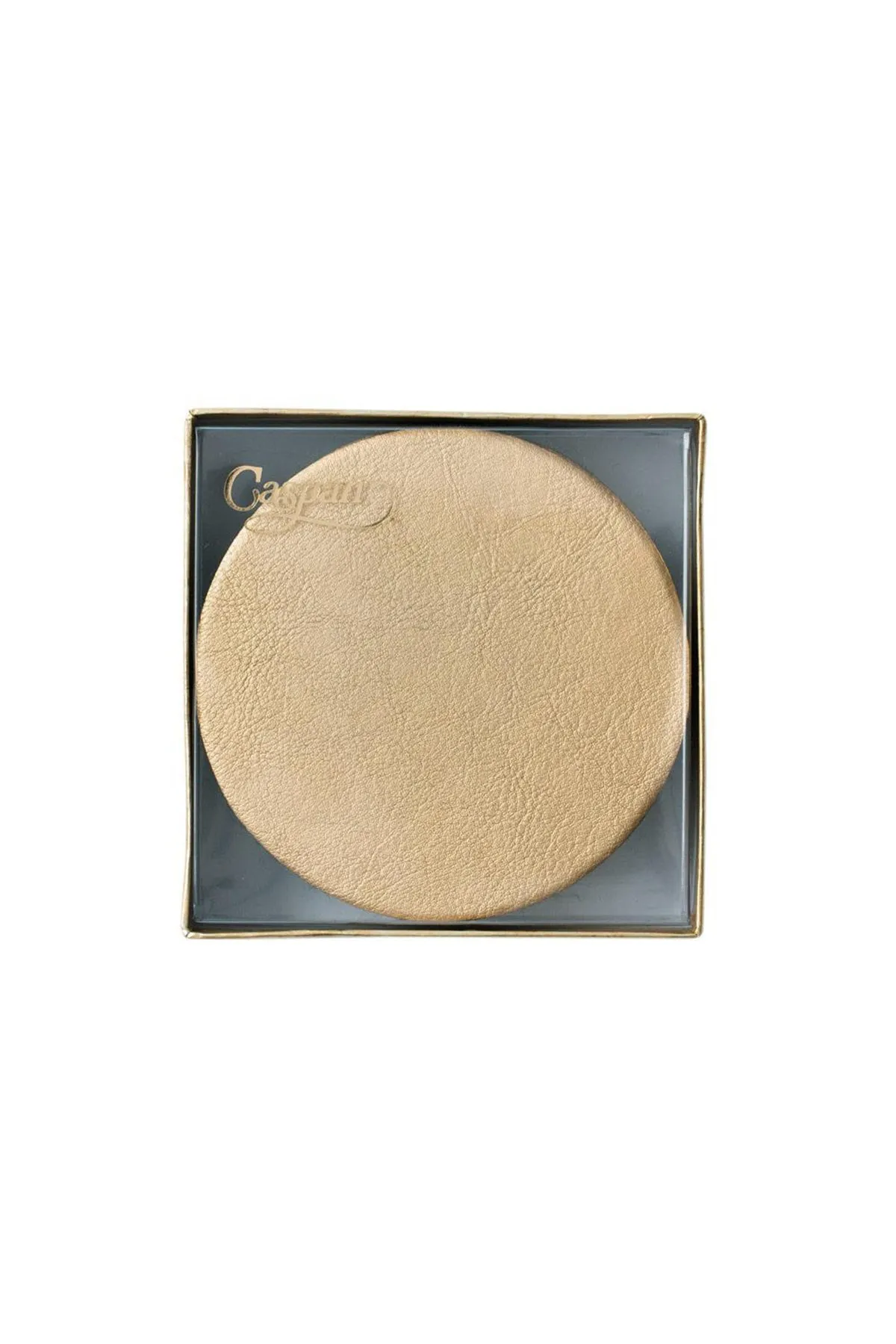 Round Leather Felt-Backed Coasters in Gold - 8 Per Box