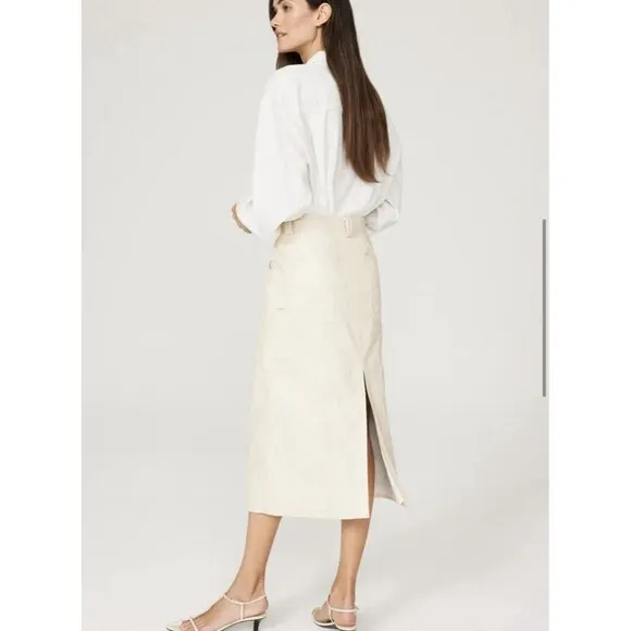 RTR ALC Alden Vegan Leather Carpenter Skirt Ivory Midi Sz 8 Minimalist DAMAGED
