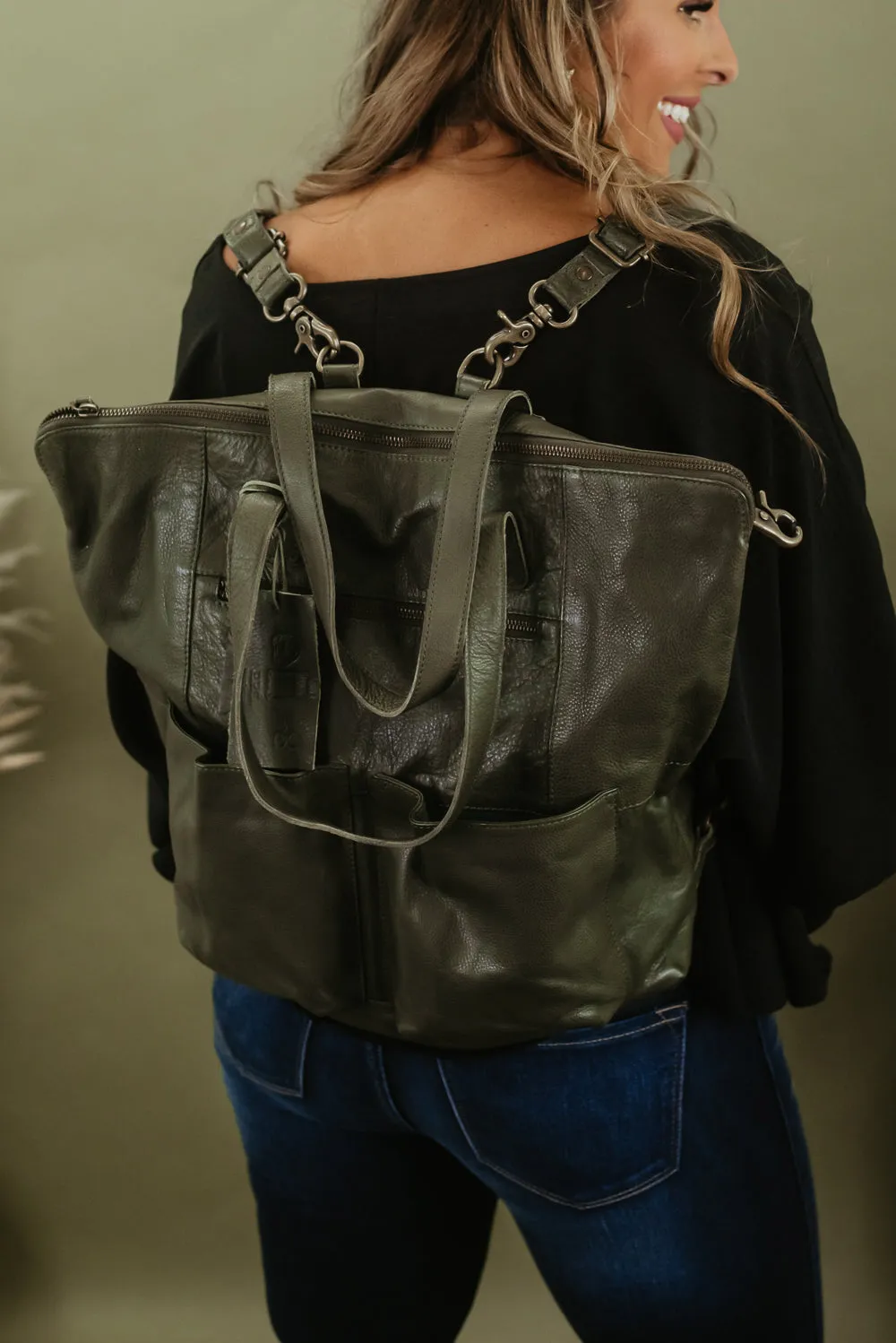 Saddle Up Convertible Tote/ Backpack , Olive