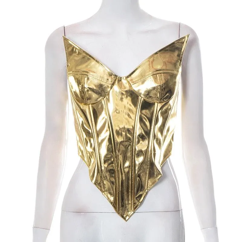 Shiny Corset Bustier PU Leather Crown Girdle 