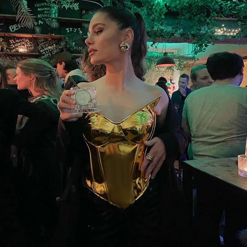 Shiny Corset Bustier PU Leather Crown Girdle 