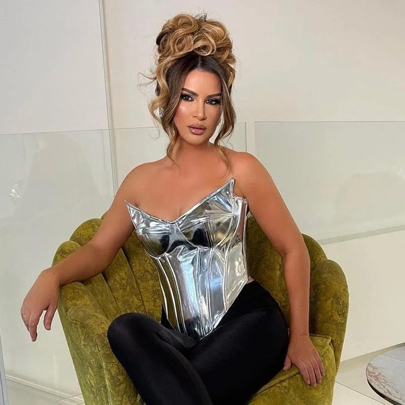 Shiny Corset Bustier PU Leather Crown Girdle 
