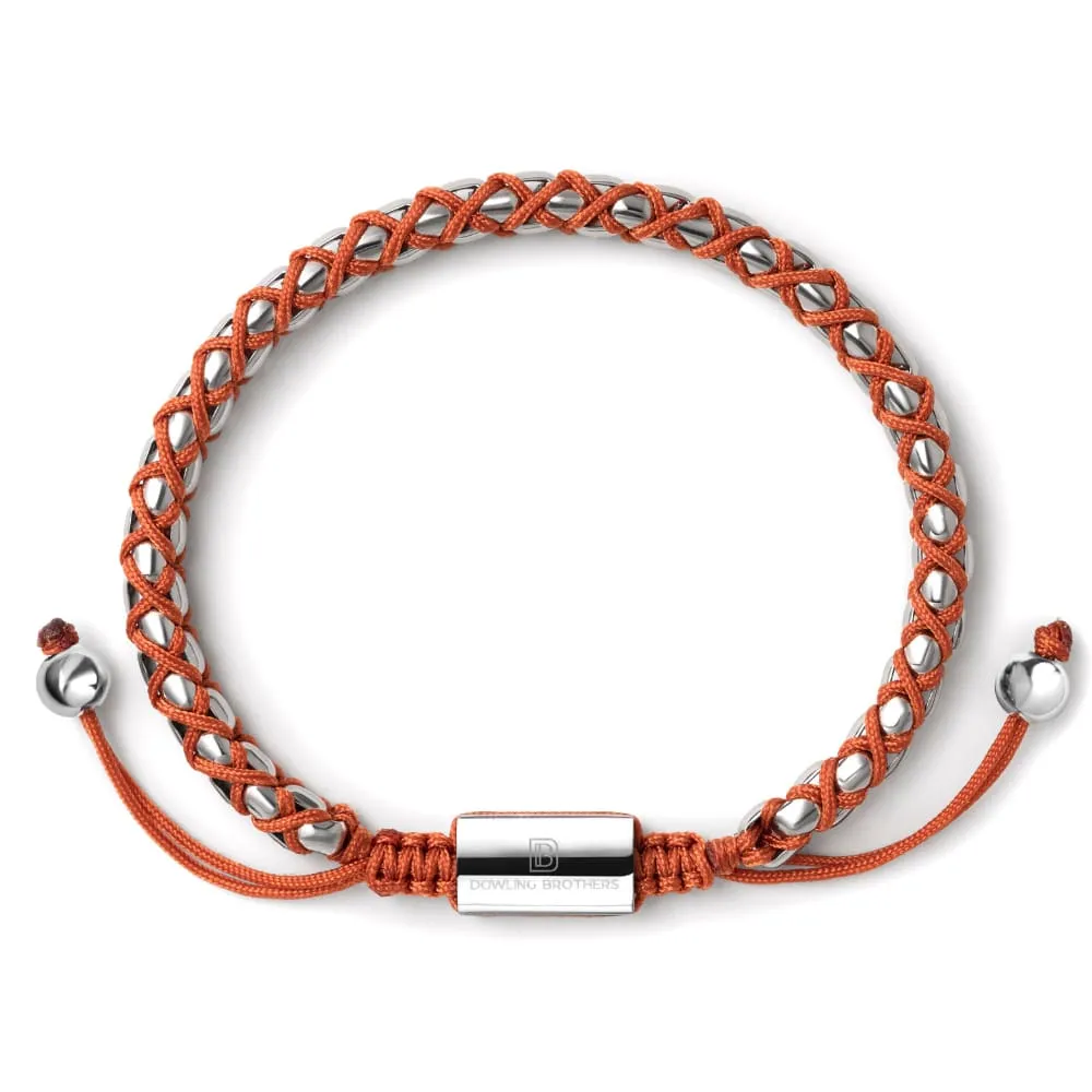 Silver Braided Box Chain Bracelet in Burnt Orange