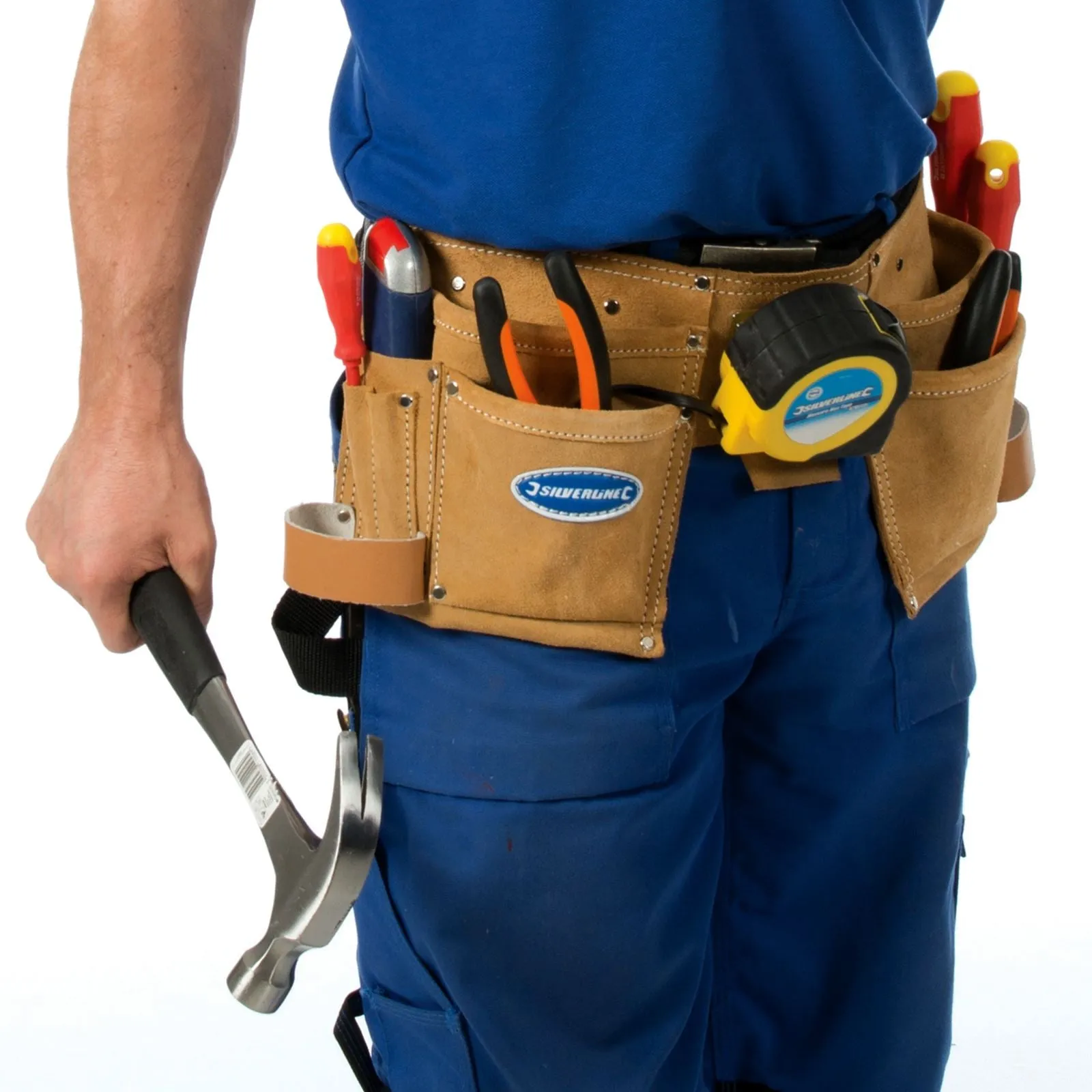 Silverline 11 Pocket Double Pouch Tool Belt Hammer Tape Holder Work DIY