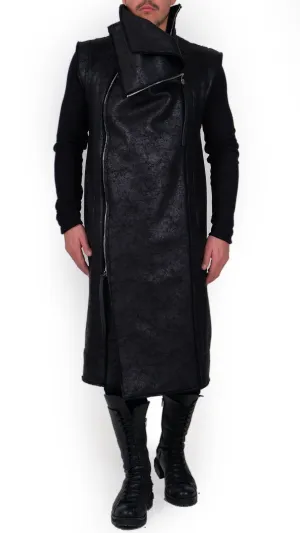 Sleeveless Leather Effect Coat with Zippers