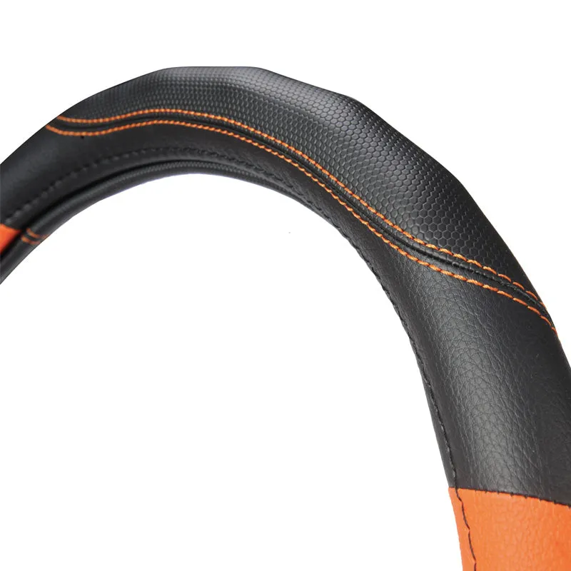 Sports Style Pu Leather Car Steering Wheel Cover - Black,Orange