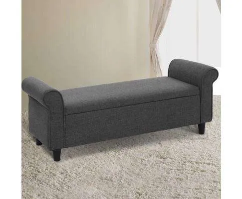 Storage Ottoman Blanket Box 126cm Linen Fabric Arm Foot Stool Couch Large