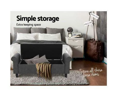 Storage Ottoman Blanket Box 126cm Linen Fabric Arm Foot Stool Couch Large