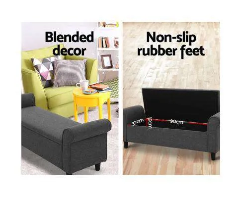 Storage Ottoman Blanket Box 126cm Linen Fabric Arm Foot Stool Couch Large