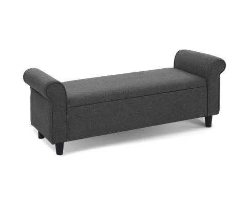 Storage Ottoman Blanket Box 126cm Linen Fabric Arm Foot Stool Couch Large
