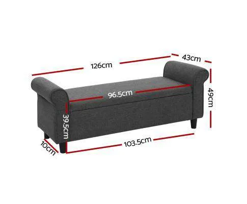 Storage Ottoman Blanket Box 126cm Linen Fabric Arm Foot Stool Couch Large