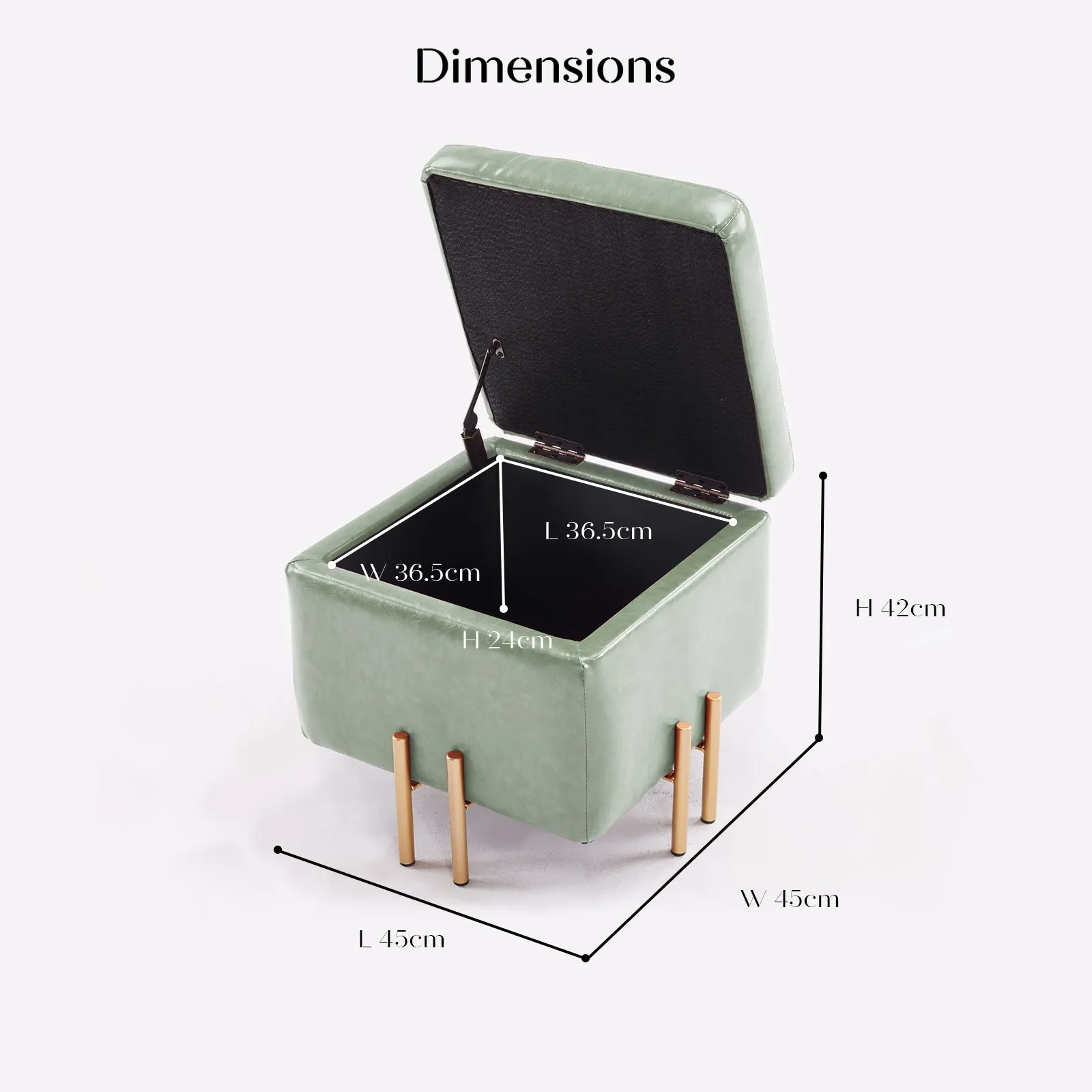 Storage Ottoman Foot Stool Cube Tuffet Seat 45cm PU Leather GREEN