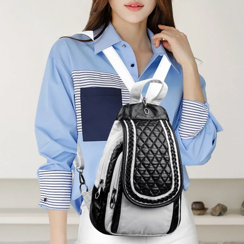 Stylish Fashion Women Backpack Faux Weave Leather