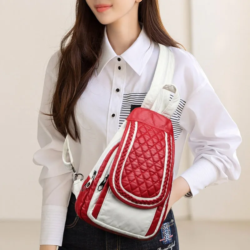 Stylish Fashion Women Backpack Faux Weave Leather