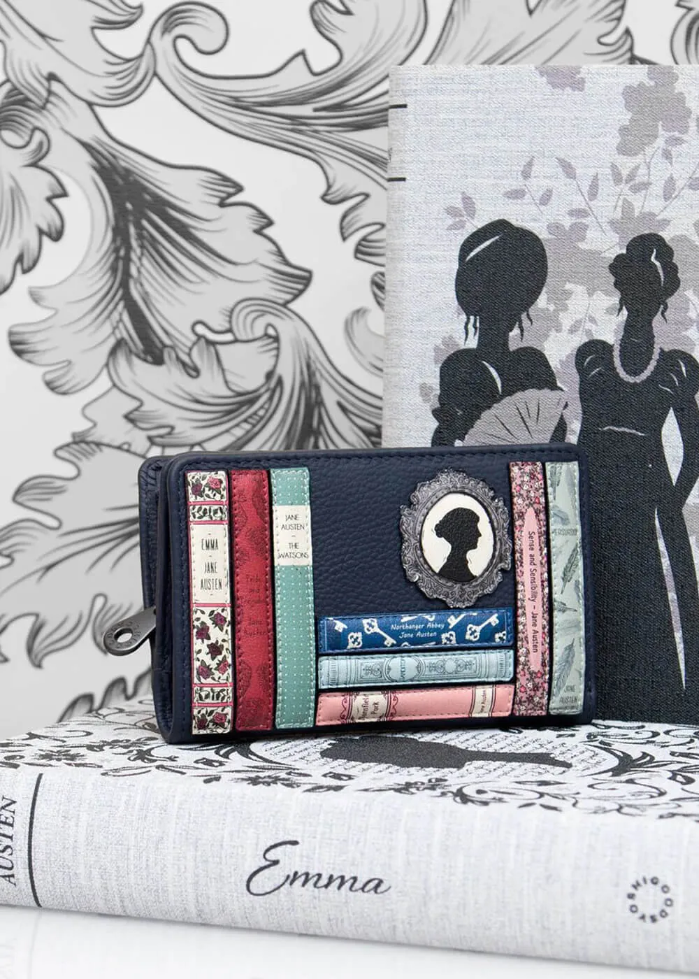 Succubus Bags Books Jane Austen Bookworm Leather Zip Around Wallet Navy