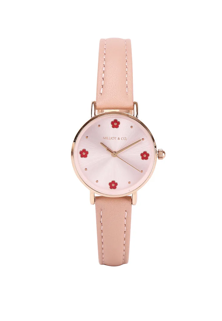 Susy Rose Gold Leather Watch with Bangle Set (Nude)