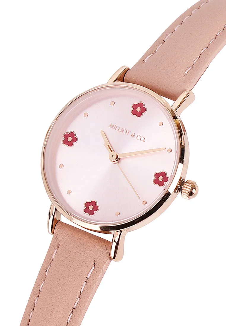 Susy Rose Gold Leather Watch with Bangle Set (Nude)