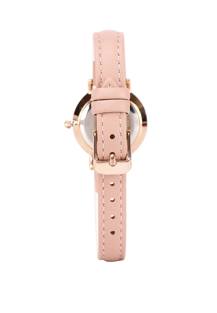 Susy Rose Gold Leather Watch with Bangle Set (Nude)