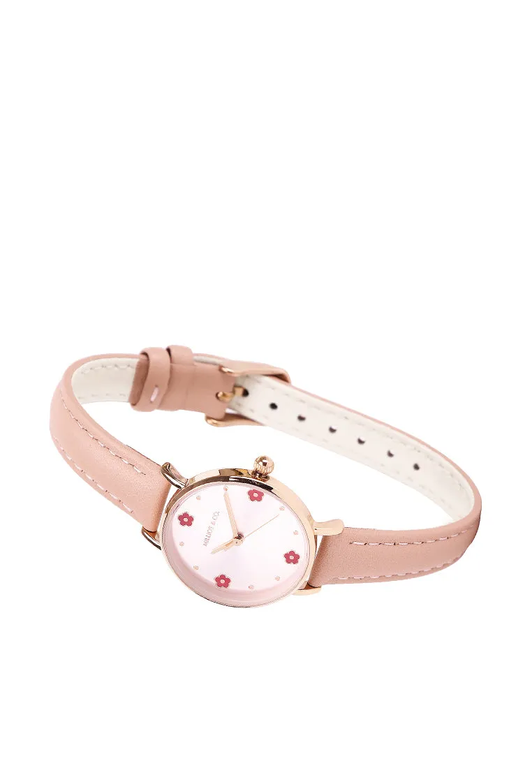 Susy Rose Gold Leather Watch with Bangle Set (Nude)