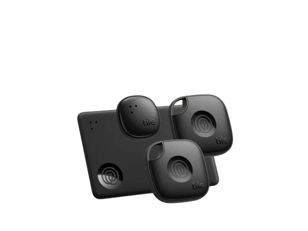 TILE ESSENTIAL 4-PACK (2024) BLUETOOTH TRACKING DEVICES - BLACK, 
 (2 MATE, 1 SLIM & 1 STICKER)