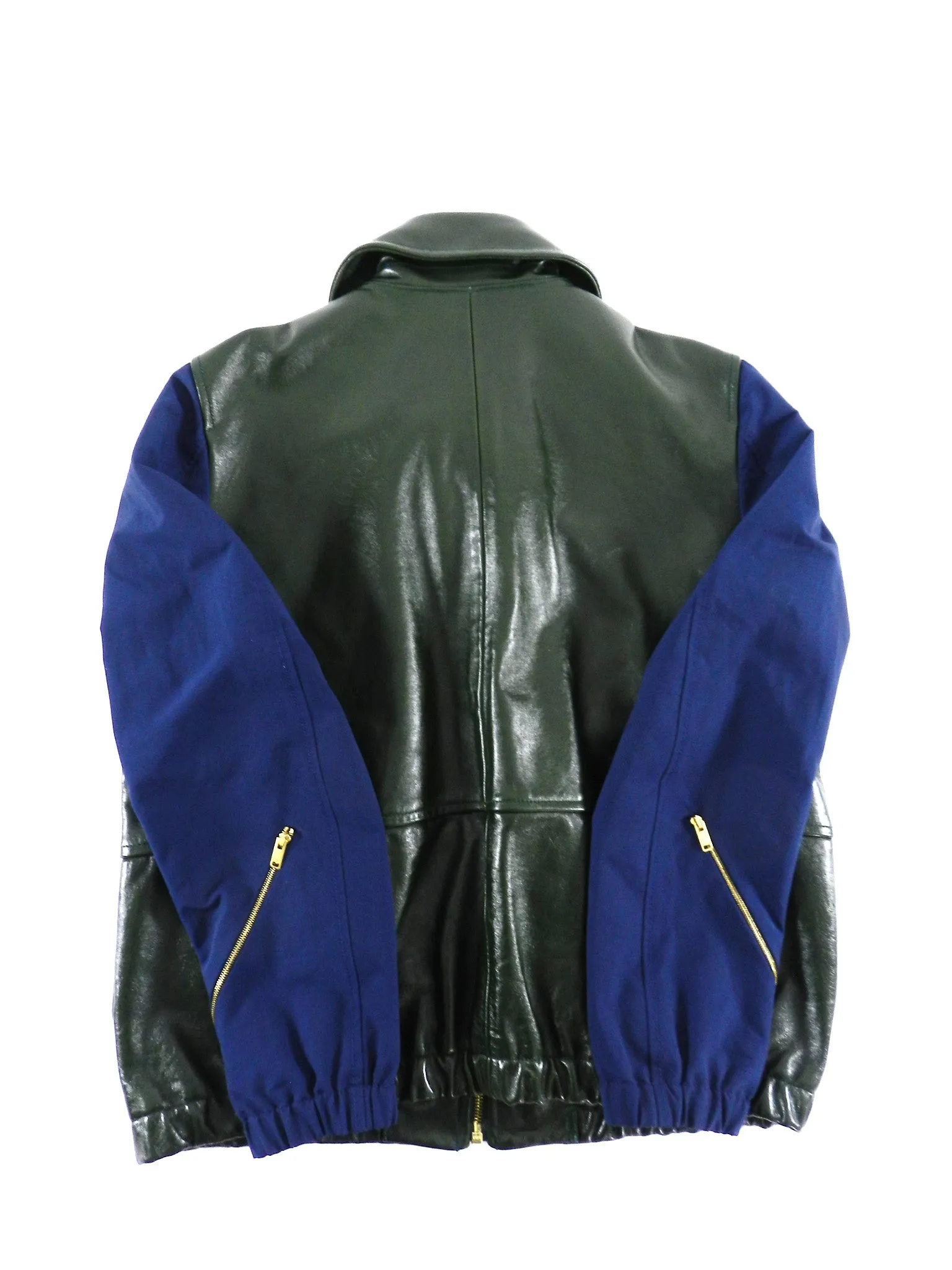 Tim Coppens Spring 2013 Runway Green Leather Jacket with Navy Sleeves - L