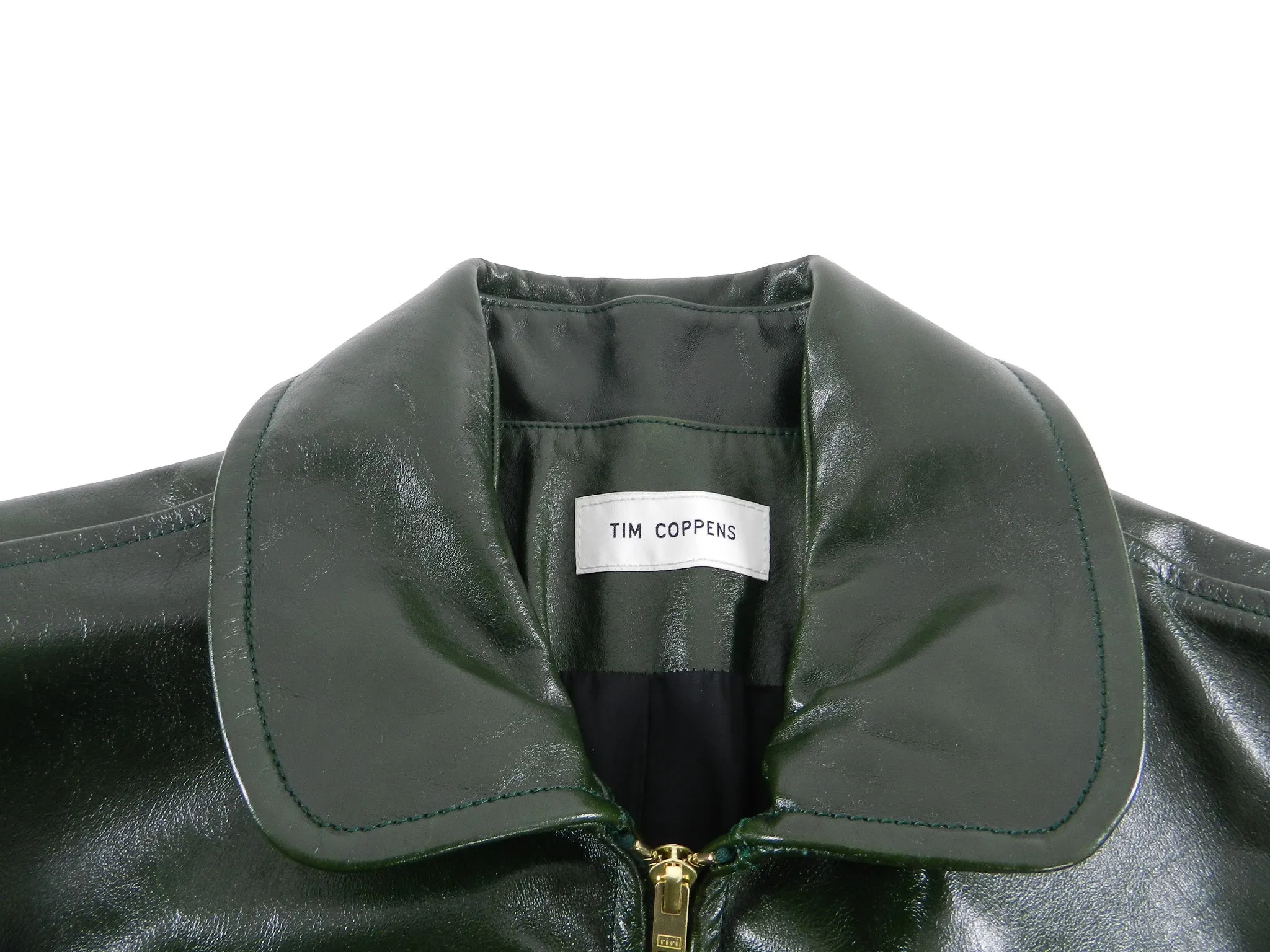 Tim Coppens Spring 2013 Runway Green Leather Jacket with Navy Sleeves - L