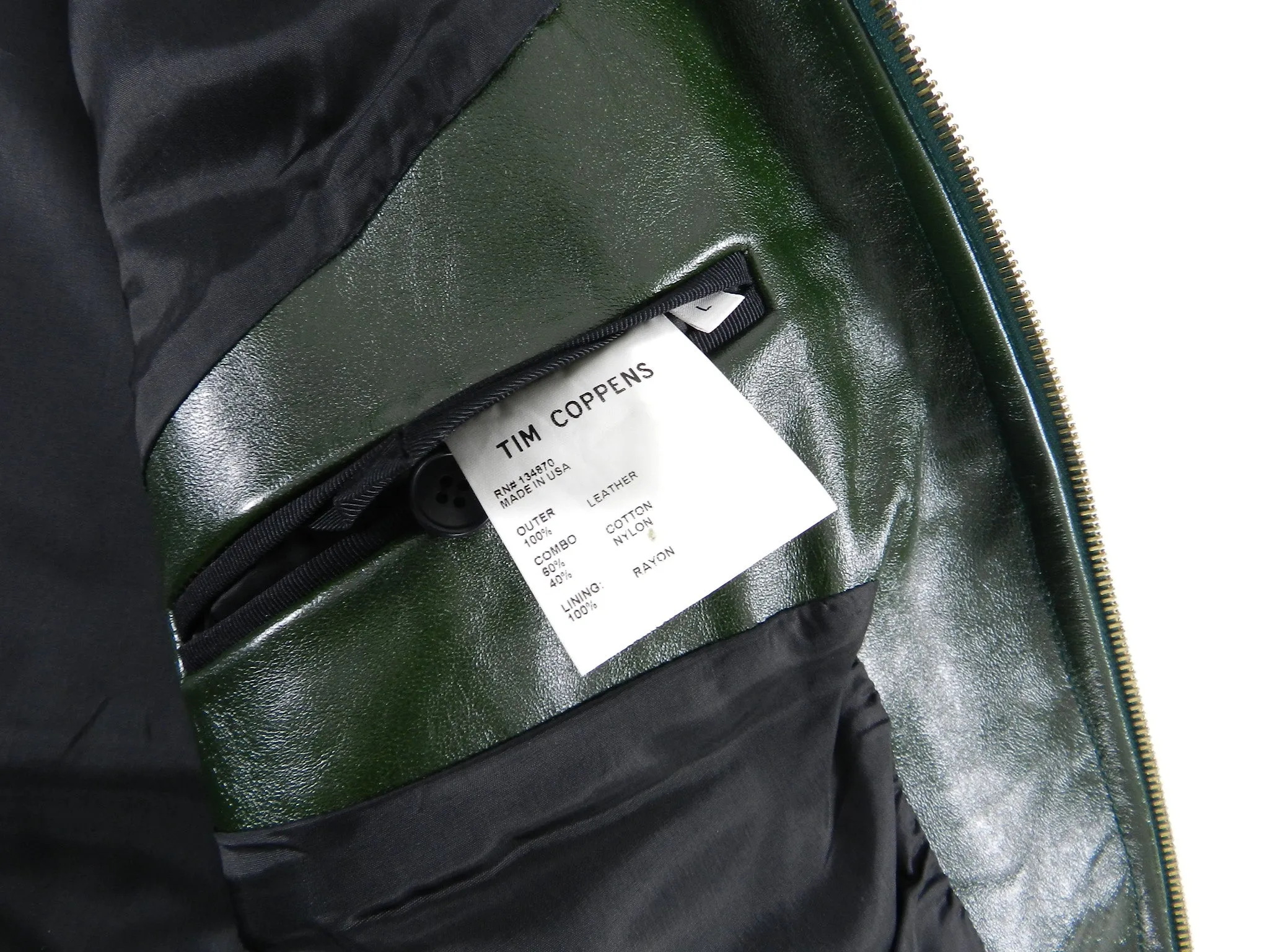 Tim Coppens Spring 2013 Runway Green Leather Jacket with Navy Sleeves - L