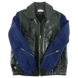 Tim Coppens Spring 2013 Runway Green Leather Jacket with Navy Sleeves - L