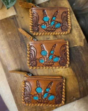 Tooled leather coin pouch