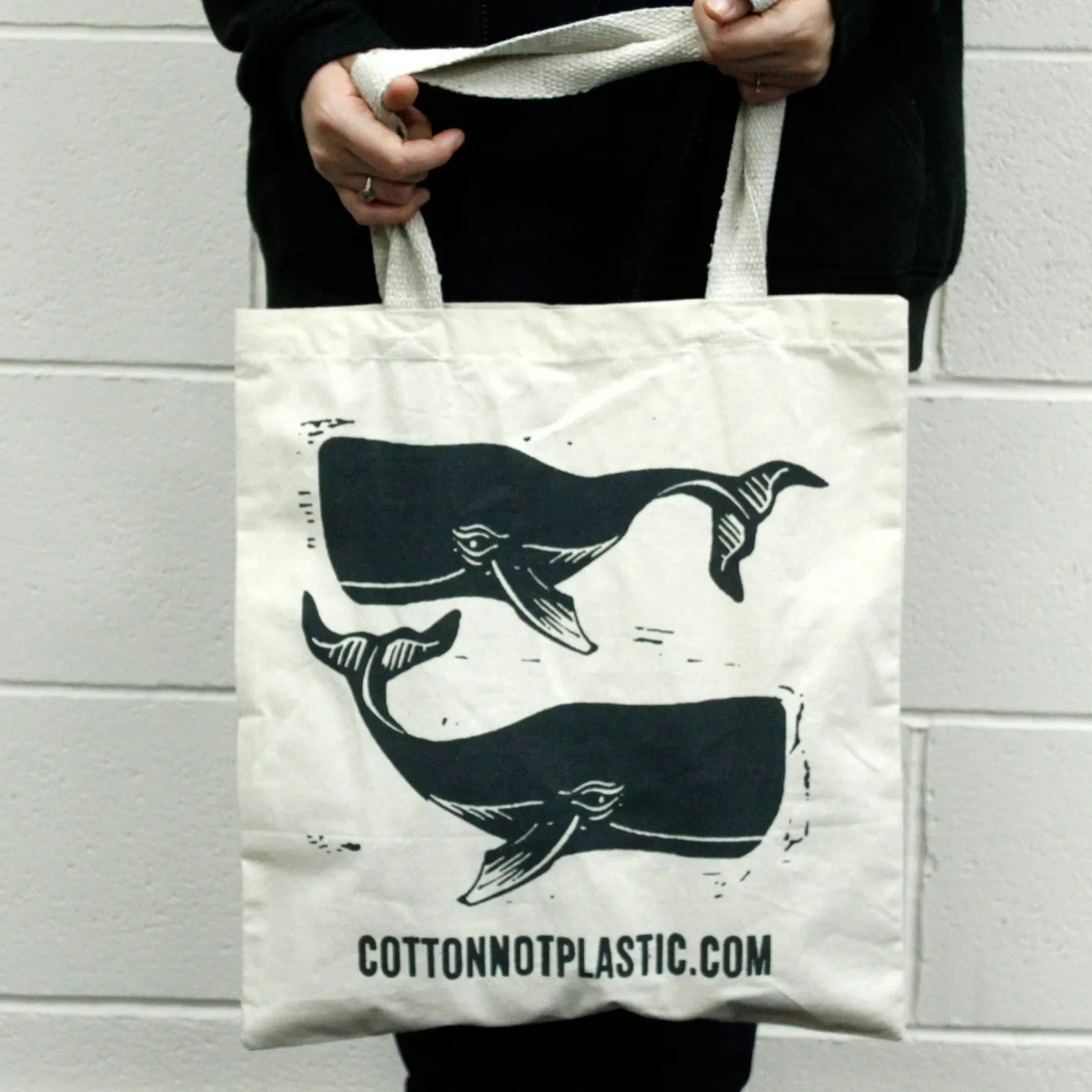 Tote Bag Natural 6oz Cotton Bag 38x42cm - WHALES