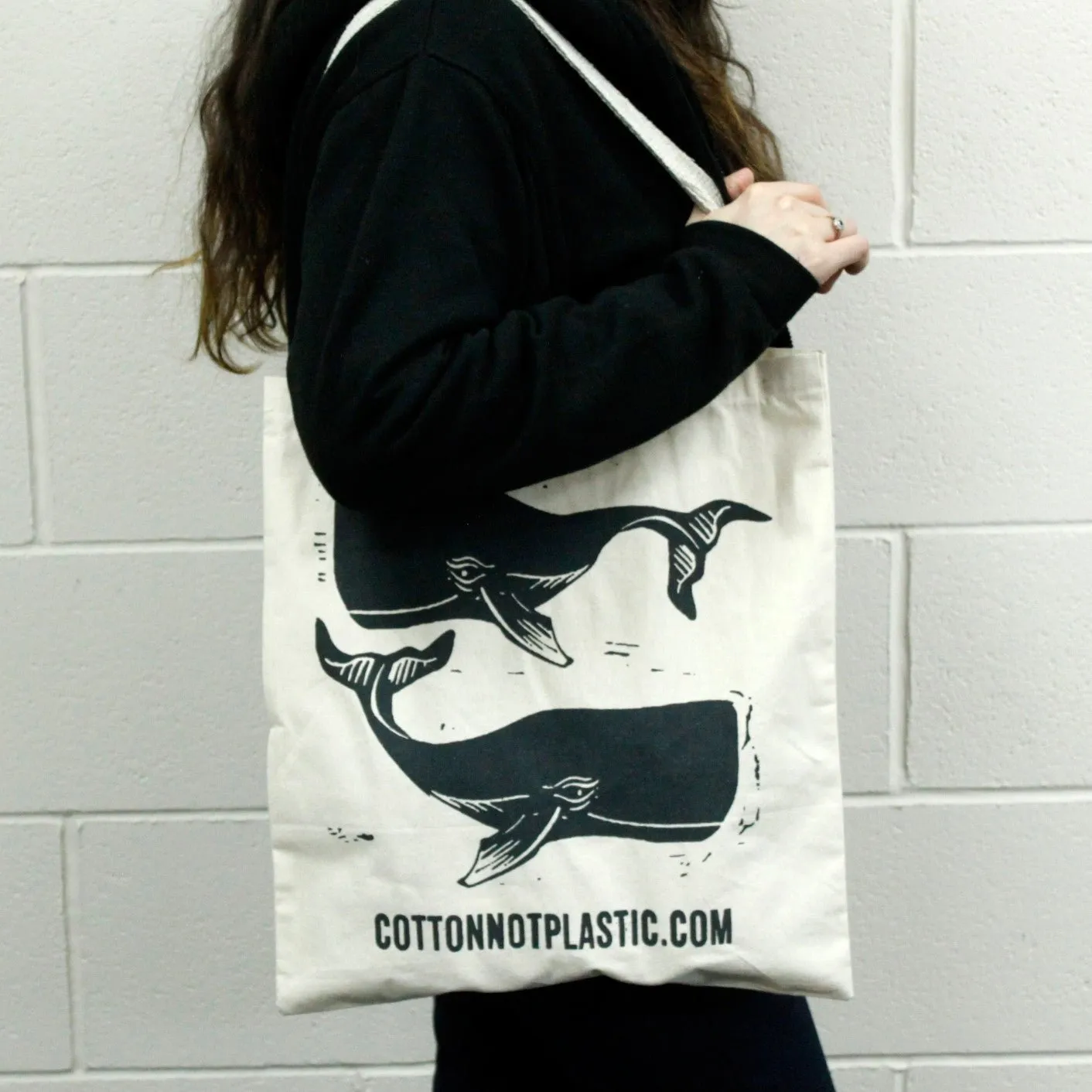 Tote Bag Natural 6oz Cotton Bag 38x42cm - WHALES