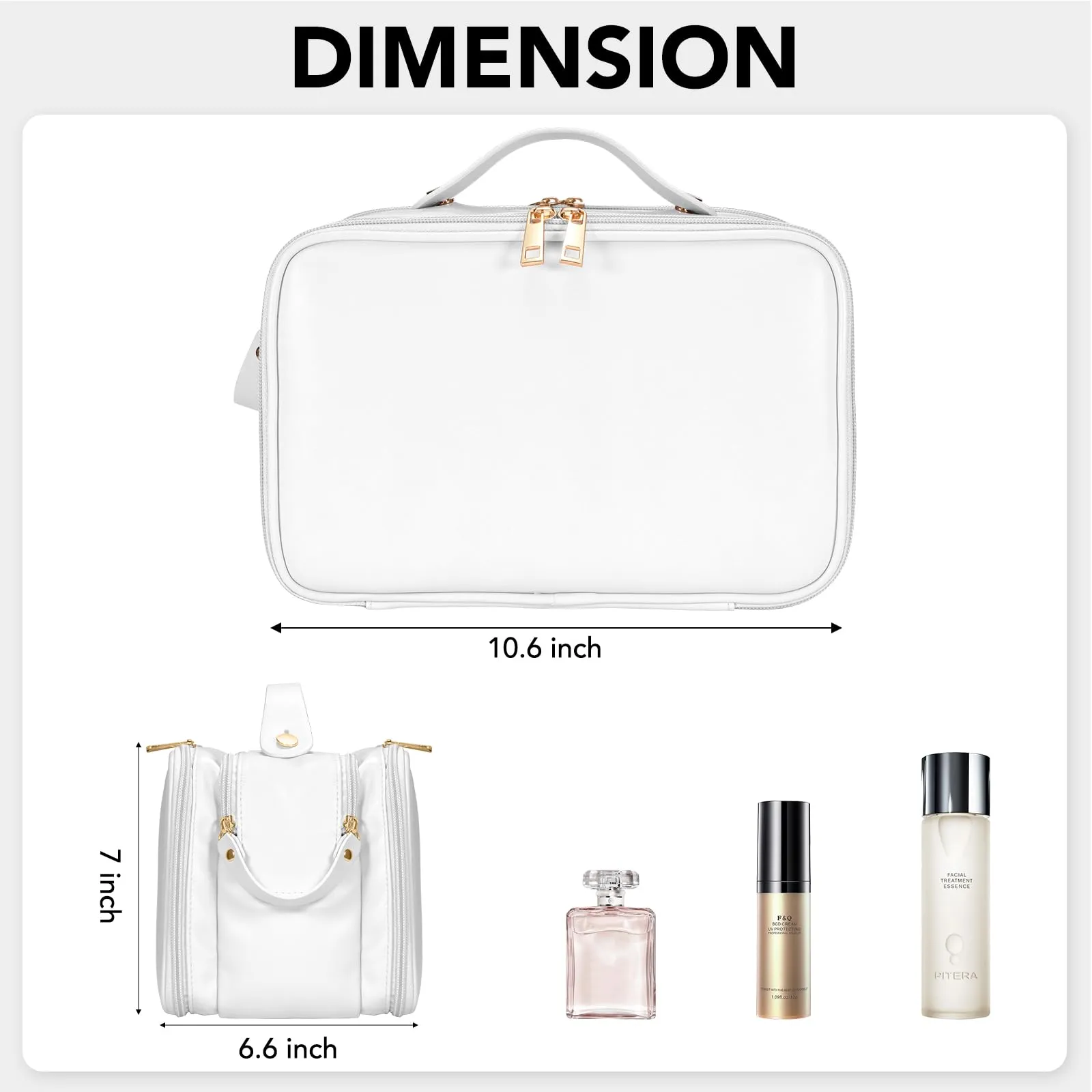 Travel Makeup Bag Women's Large Capacity Cosmetic Portable Organizer Waterproof Large Opening Storage Toiletry Bags Vertical Free-Standing Brush Holder for Easy Access（White）