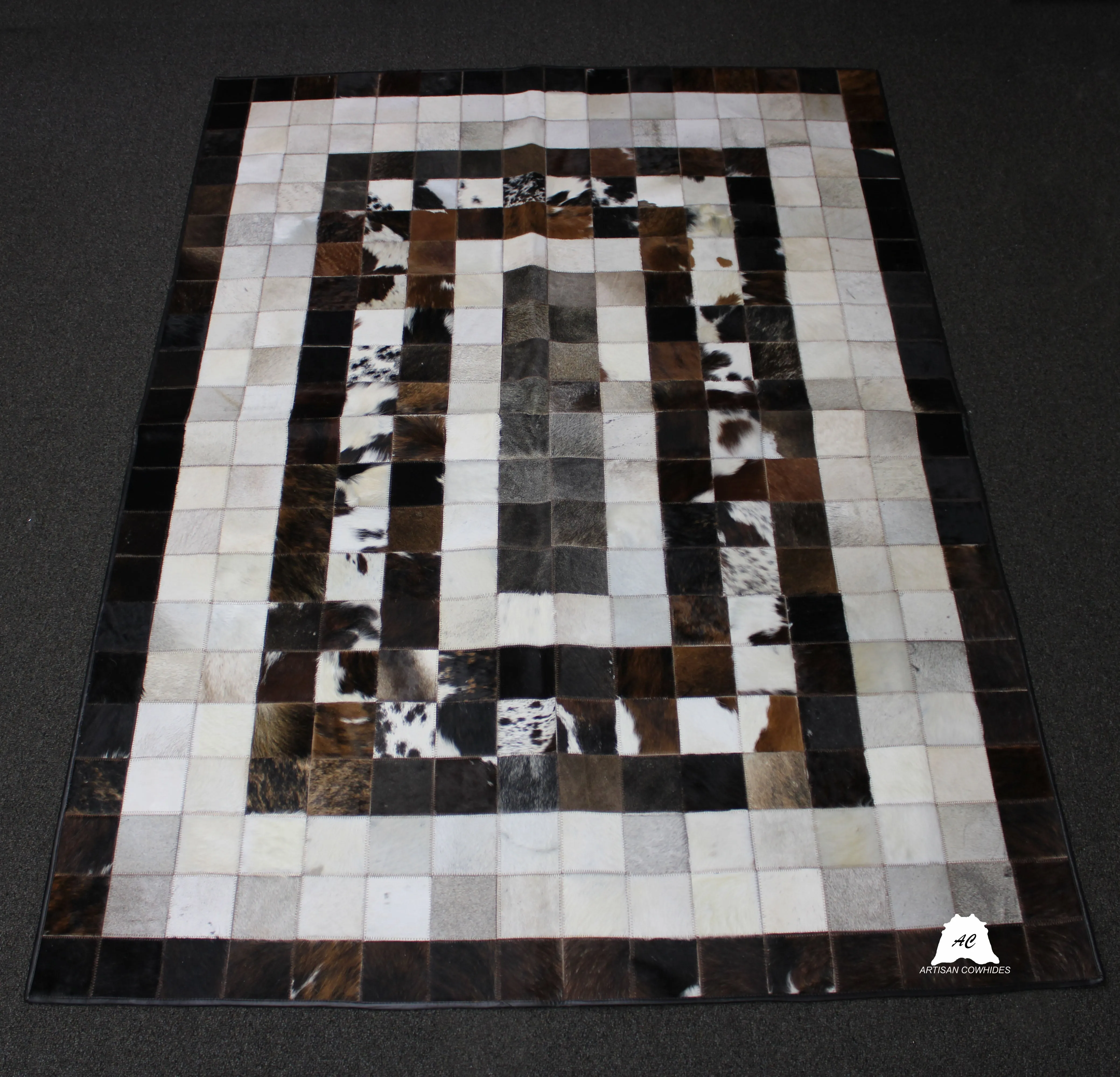 Tricolor Patchwork Cowhide Rug – Size 7.2 x 5.2 ft | 219x 154 cm | Premium Cowhide Rug