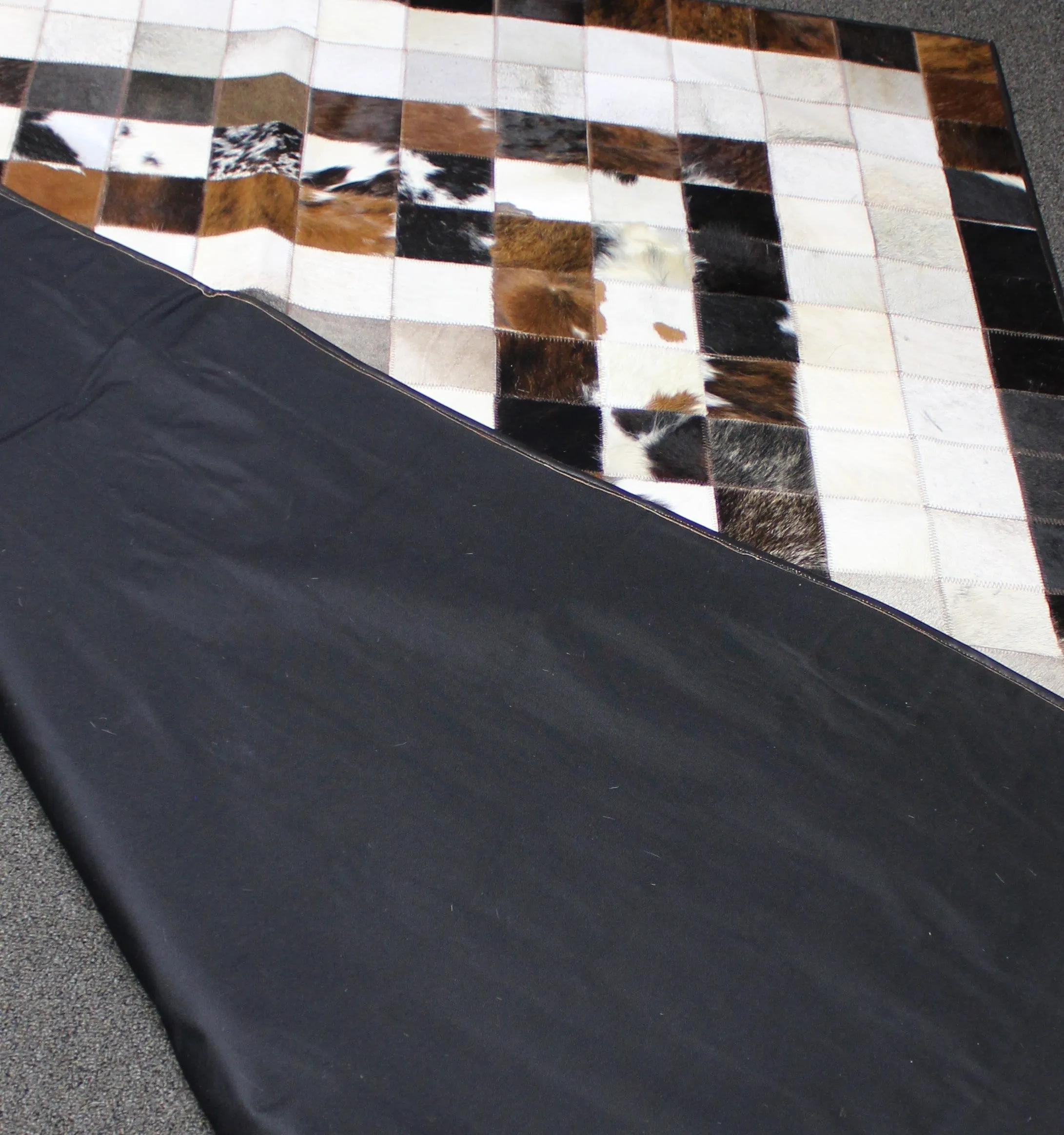 Tricolor Patchwork Cowhide Rug – Size 7.2 x 5.2 ft | 219x 154 cm | Premium Cowhide Rug